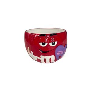 M&M Ceramic Candy Bowl 2004 Kiss Me Valentines Theme Collectible Red